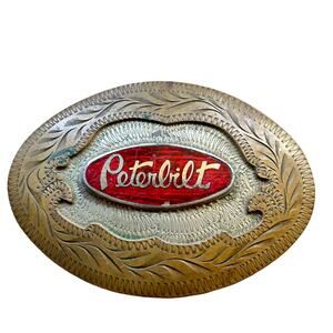Vintage Western Flair PETERBILT Triple Layer German Silver & Bronze Belt Buckle